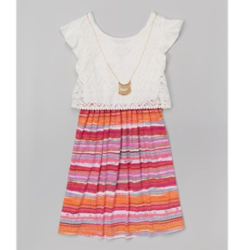 Girls Speechless Stripe Lace Popover Dress